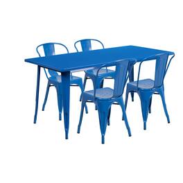 Flash Furniture - Darcy Commercial Grade 31.5" x 63" Rectangular Metal Indoor-Outdoor Table Set with 4 Stack Chairs - Blue
