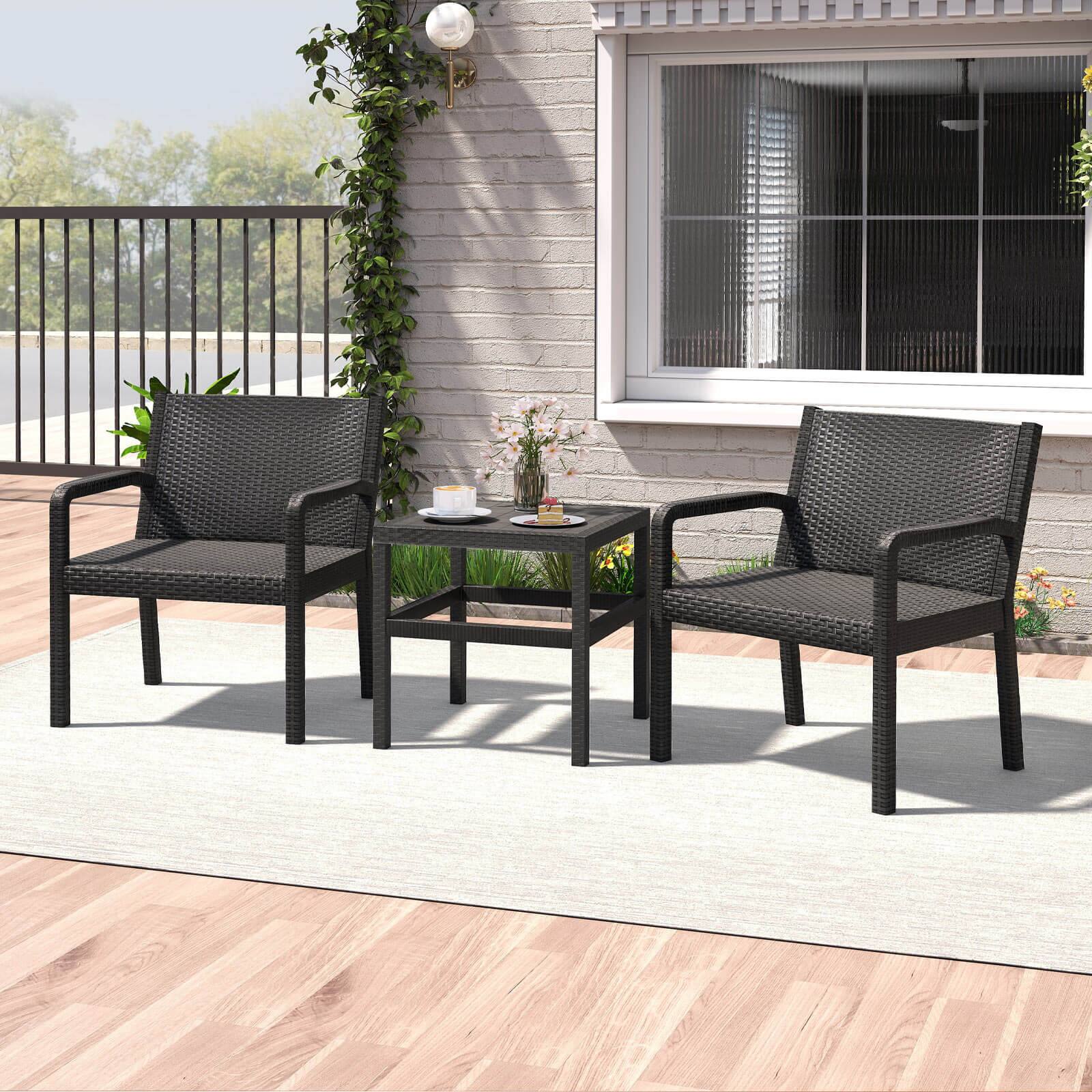 Alt View 3. Costway - Costway 3 Piece Patio Furniture Set with 2 Modern Rattan Armchair & 25" Squire Side Table - Black.