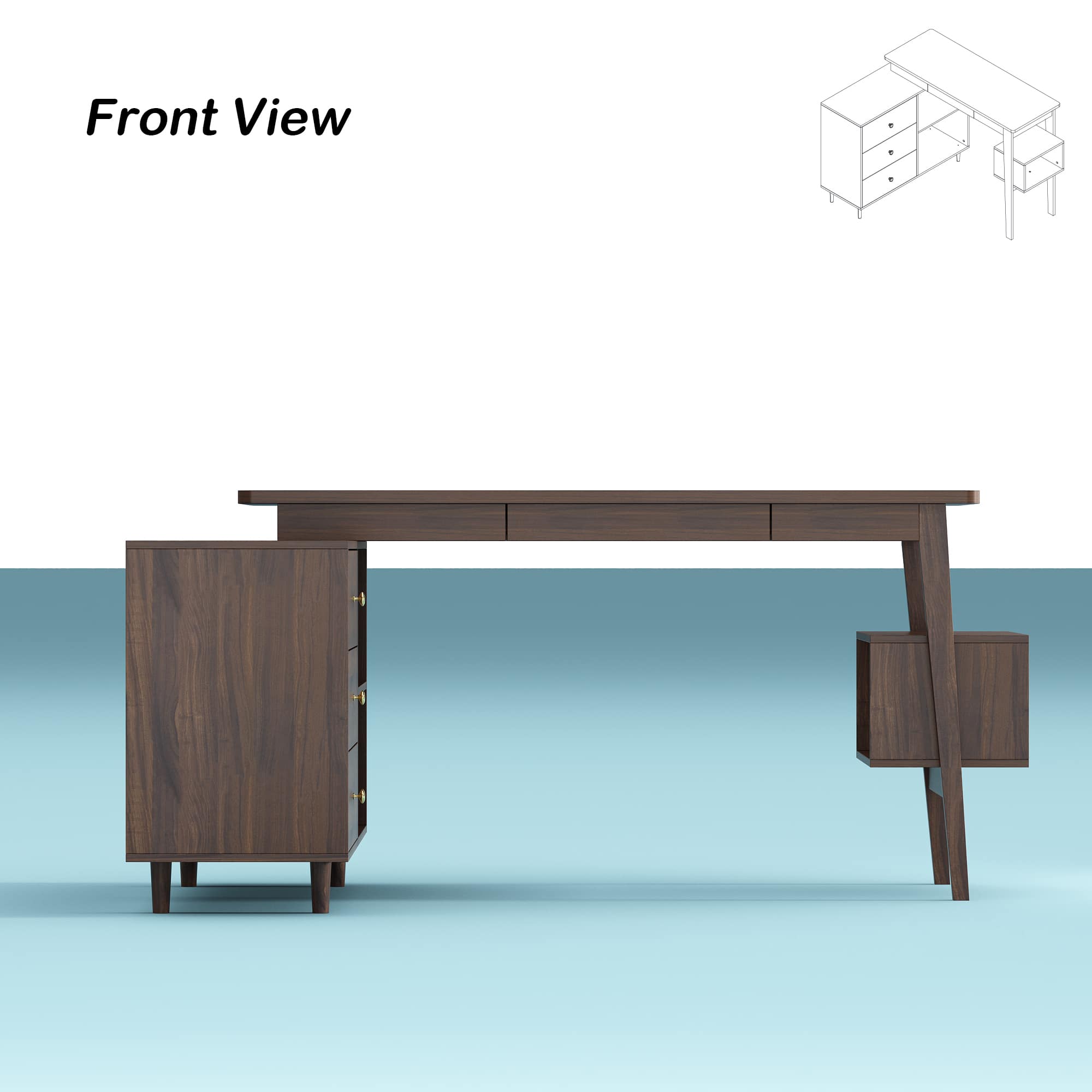 Famapy - L - Shaped Convertible Desk: Adjustable Layout, Ample Storage & Sturdy Build - Brown