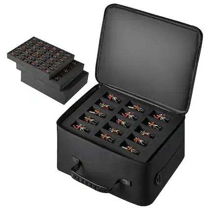 Front. VEVOR - Miniature Storage Carrying Figure Bag, Fits for 1:500-1:750 Scale Models, Miniature Transport Bag with Shoulder Strap - Black.