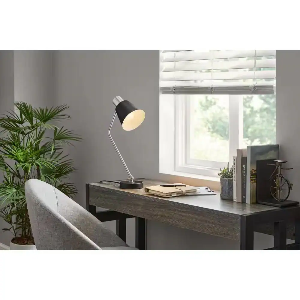 Angle. Hivvago - Simple Modern Metal Desk Light Table Lamp with Black Shade and Adjustable Tilt - black.