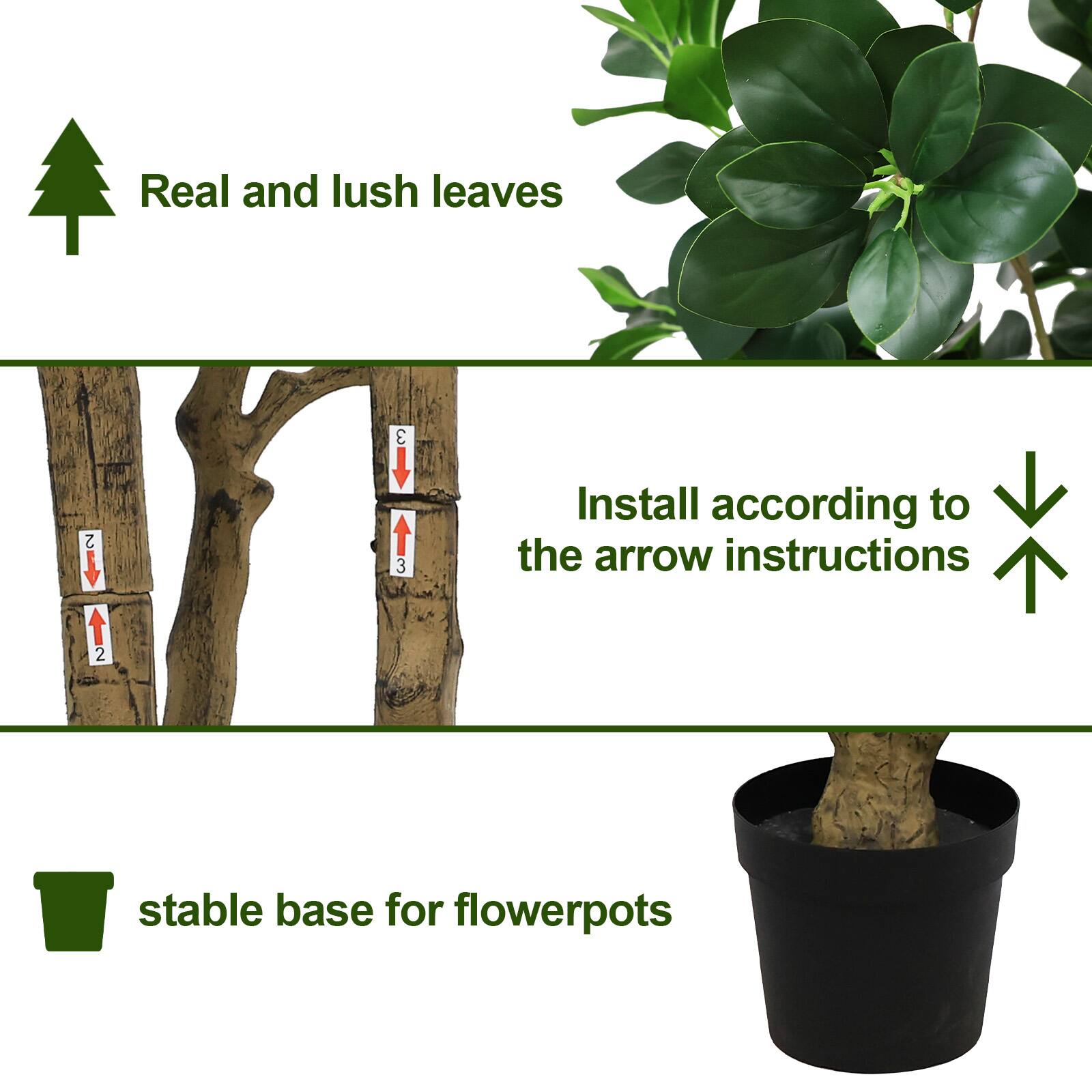 Real and lush leaves

Install according to the arrow instructions

stable base for flowerpots