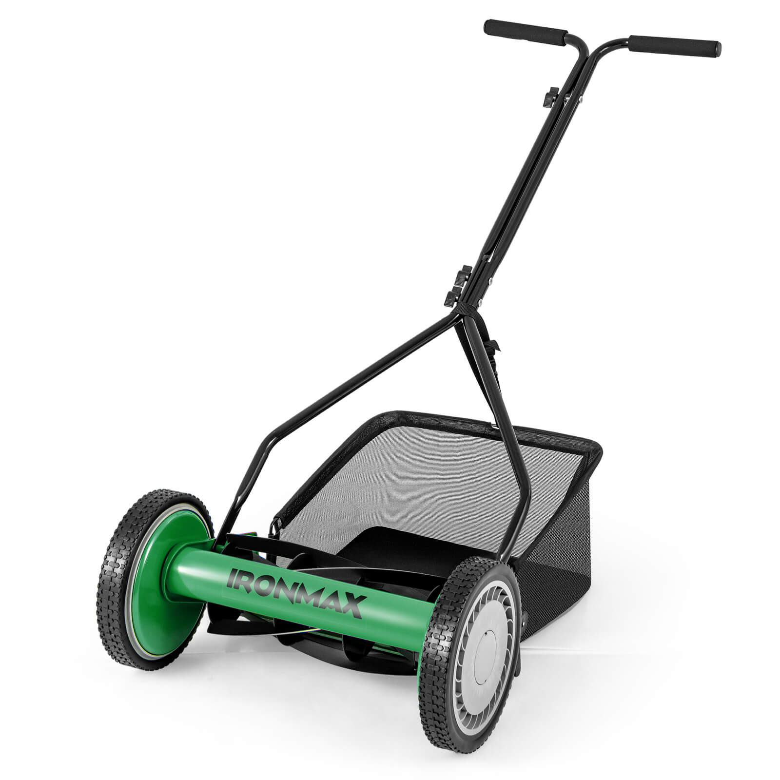 Costway - Ironmax 14" Manual Reel Mower with 5-Blade 6.6 Gallon Removable Grass Catcher for Garden - Green + Black