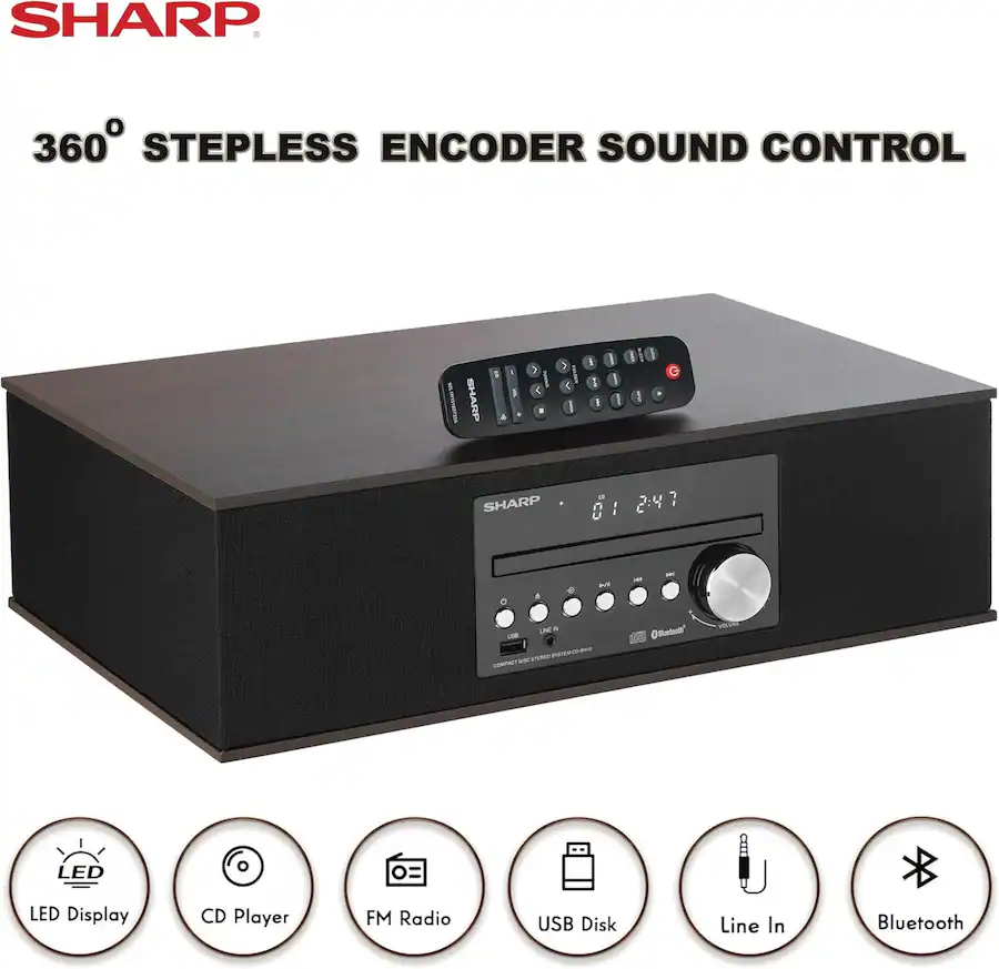 Sharp CD BH10 Retro Bluetooth CD Player Wood Speaker System with