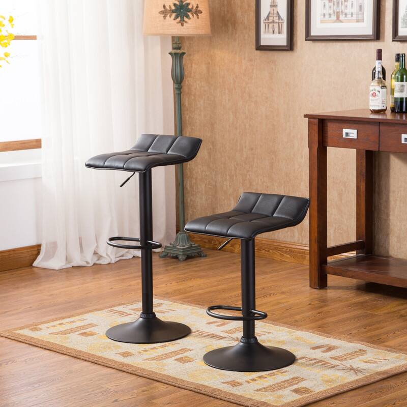 Alt View 1. HTUTWOO - Bonded Leather Bar Stools Set of 2, Height Adjustable, Sturdy Base with Footrest, Ideal for Kitchen, Home Bar - Black.