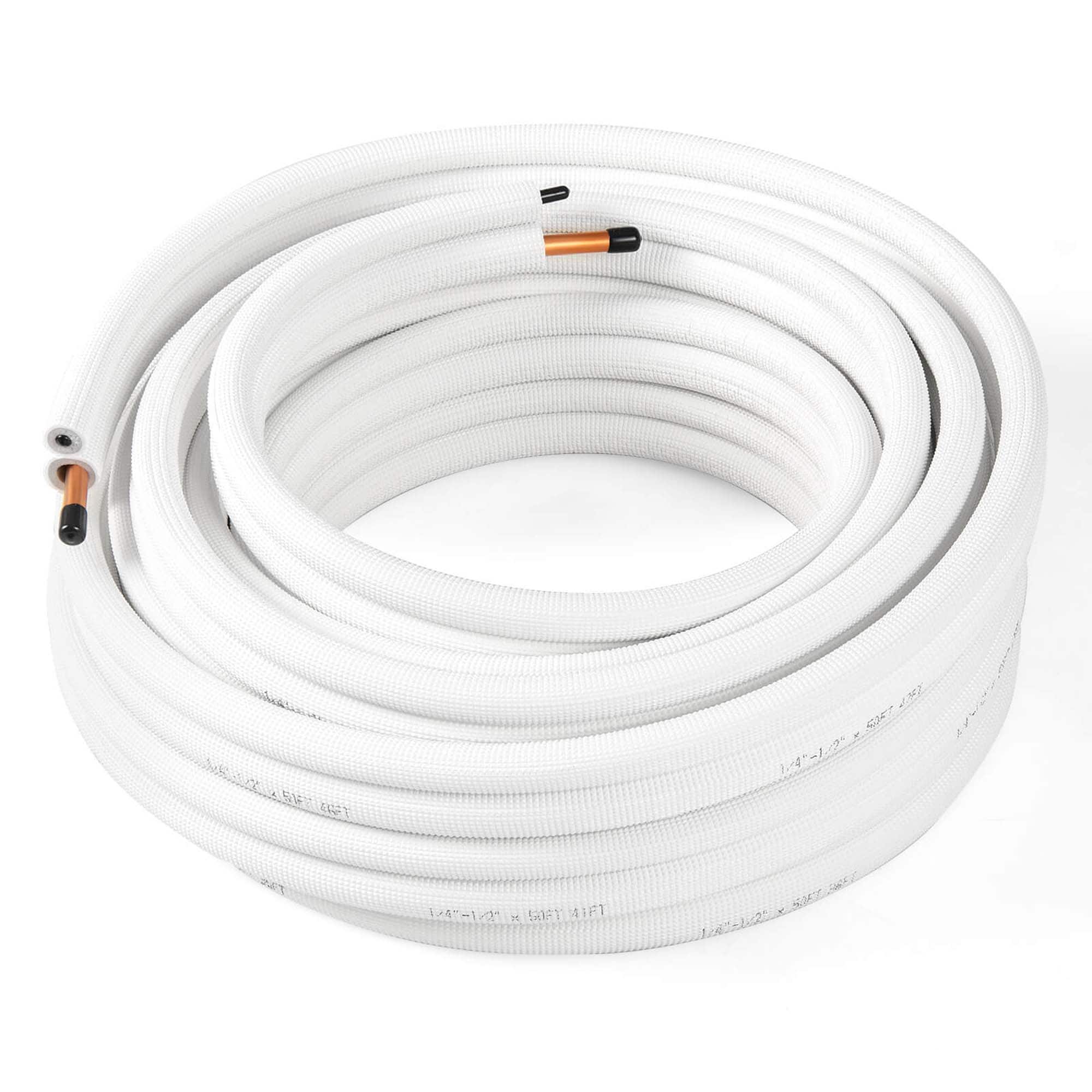 Costway - 50 FT Air Conditioning Copper Tubing Hose Extension for Mini Split AC Includes 1/4 inch & 1/2 inch O.D. pipes - White