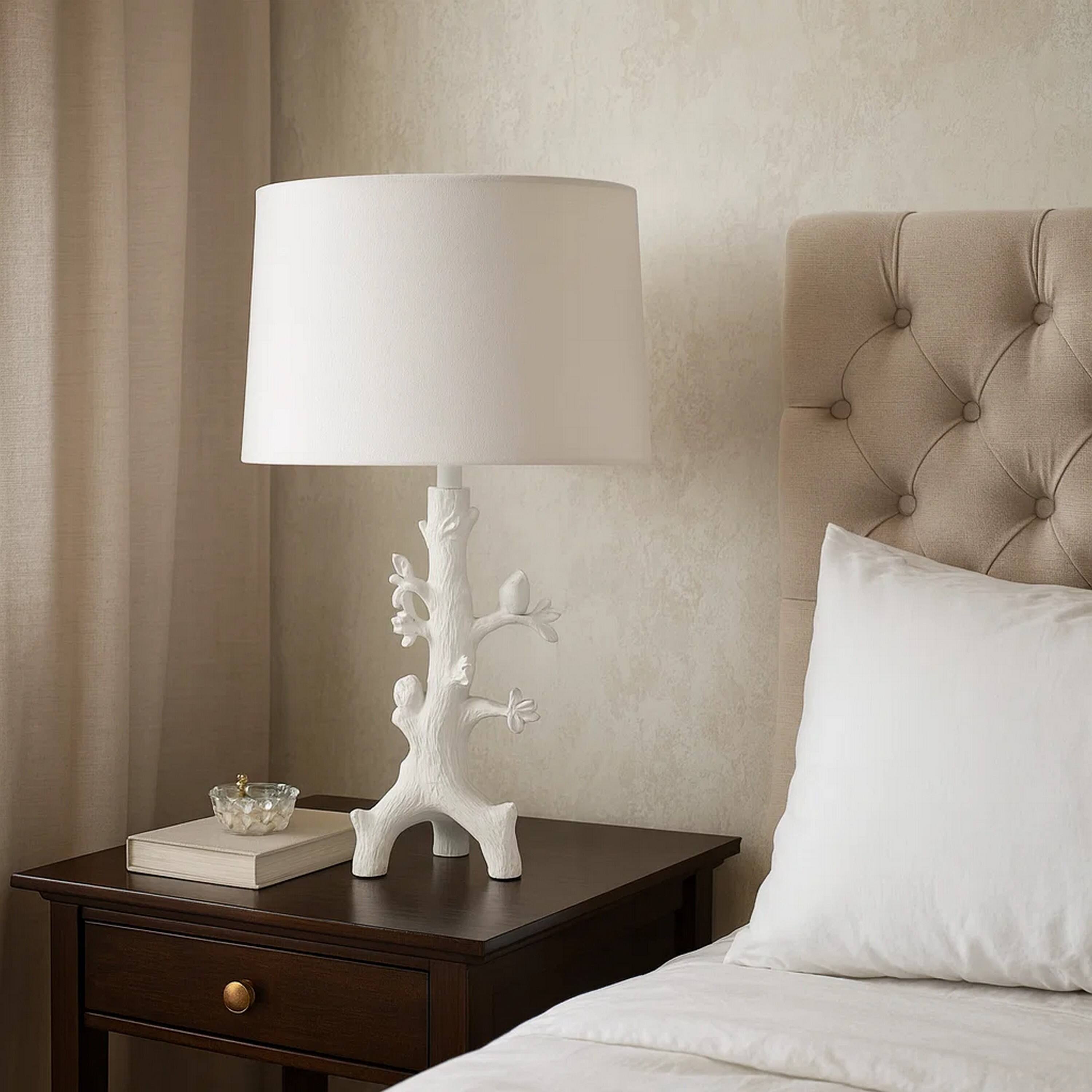 Alt View 3. Manhattan Lane - Sils Accent Table Lamp, Linen Shade, Trunk Resin Base 28 Inch - White, Silver.