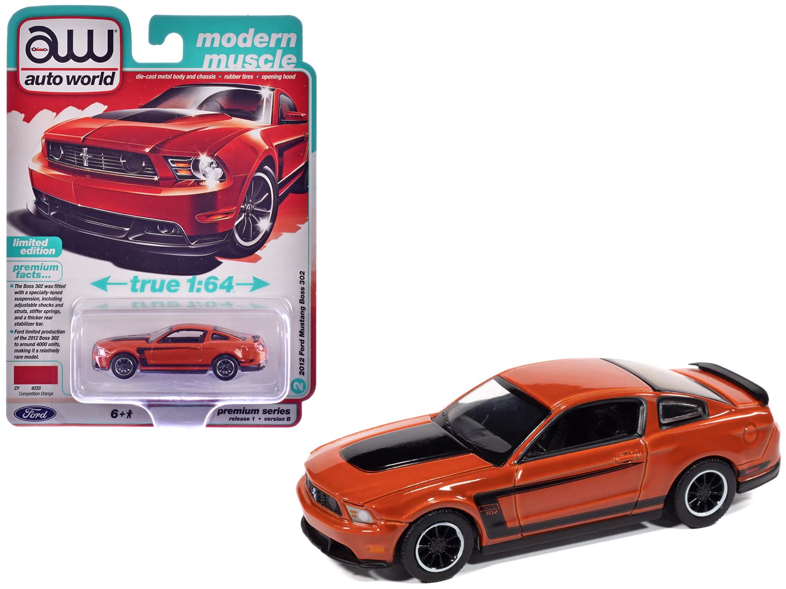 "Autoworld - 2012 Ford Mustang Boss 302 Competition Orange with Black Accents ""Modern Muscle"" 1/64 Diecast Model Cars by Auto World" price history on PriceWatchPro