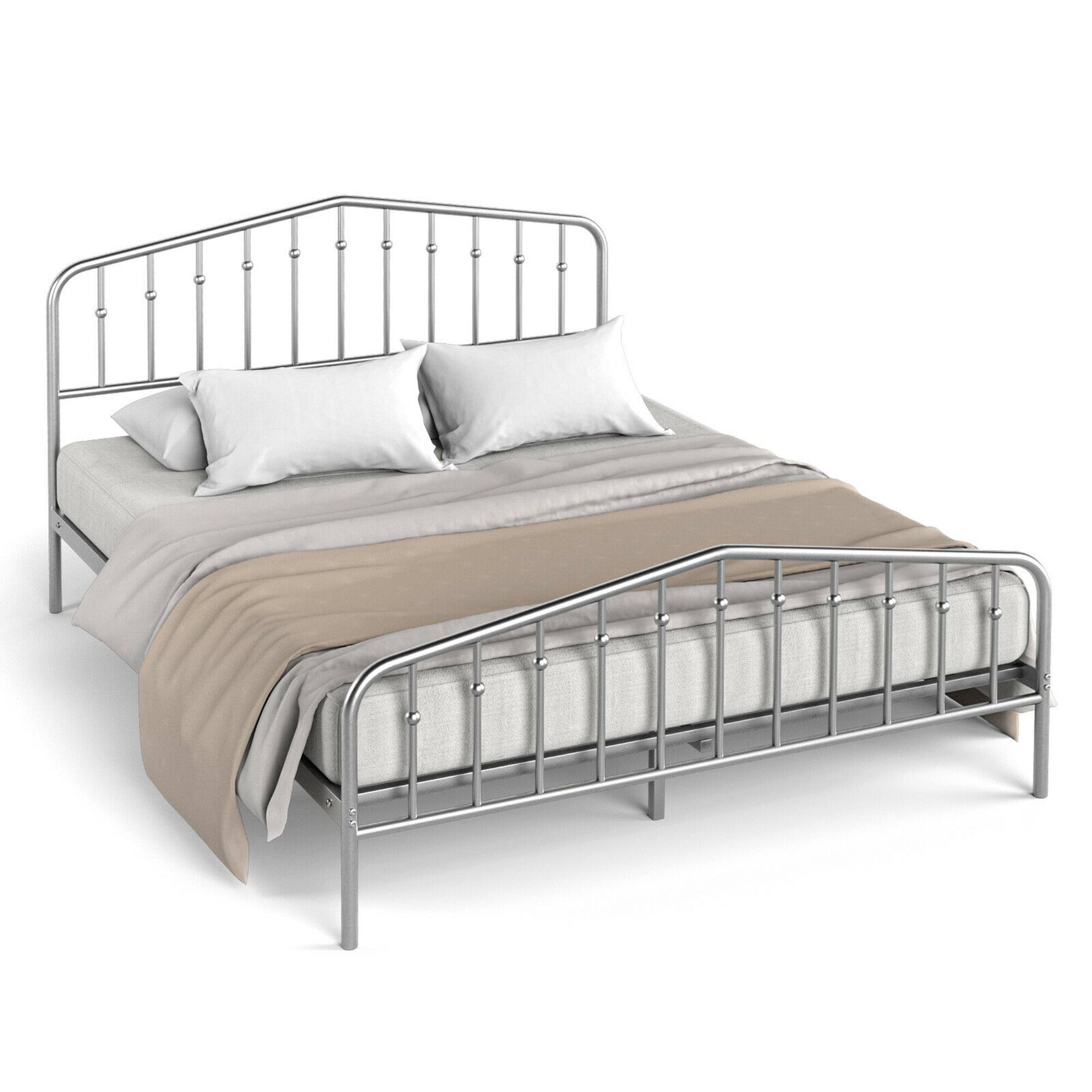 Alt View 8. Gymax - Gymax Queen Size Metal Bed Frame Platform Headboard & Footboard W/Storage Sliver - Silver.