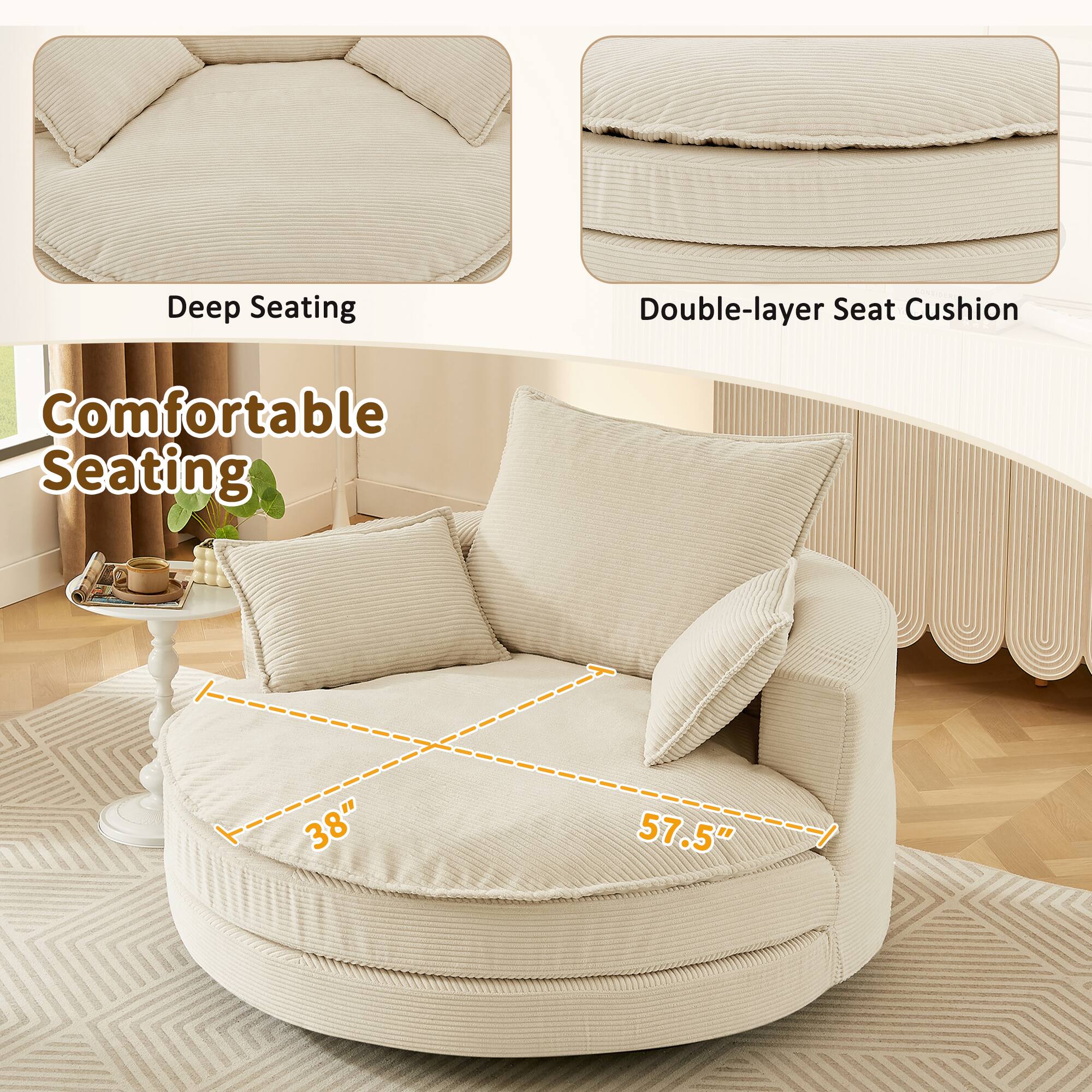 Deep Seating Double-layer Seat Cushion Comfortable Seating 38" x 57.5"