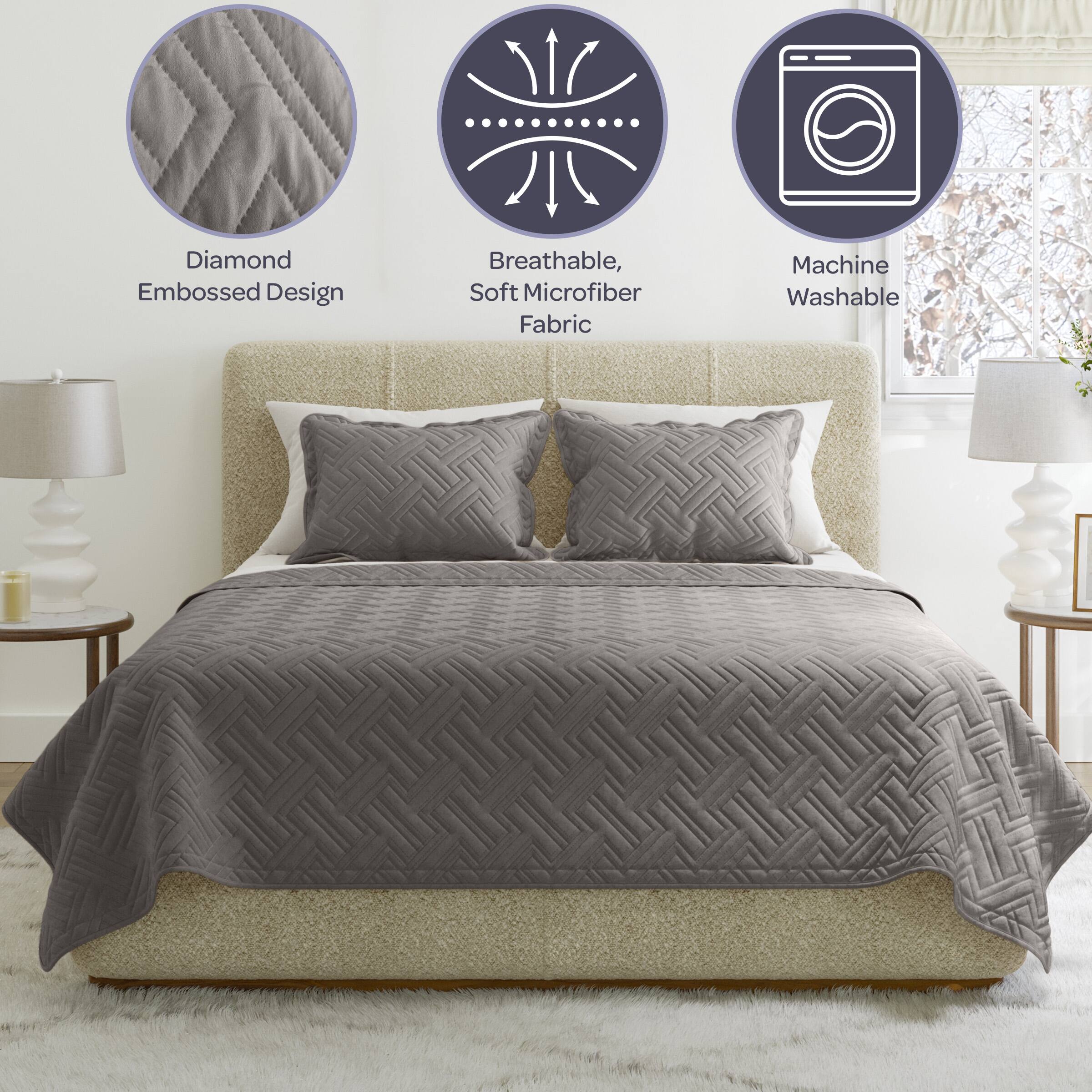 - Diamond Embossed Design
- Breathable, Soft Microfiber Fabric
- Machine Washable