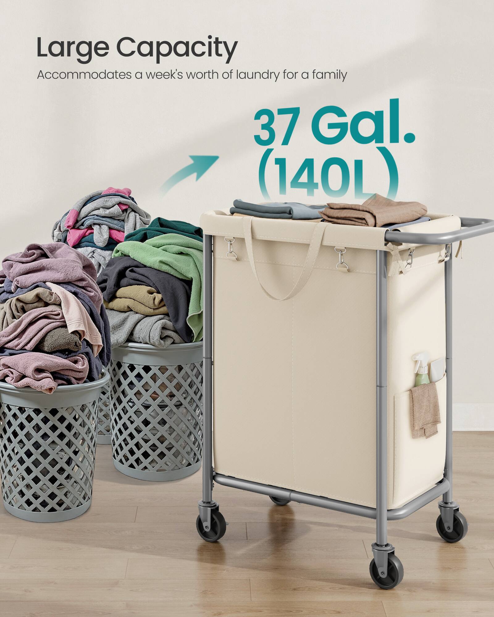 Large Capacity  
Accommodates a week's worth of laundry for a family  
37 Gal. (140L)
