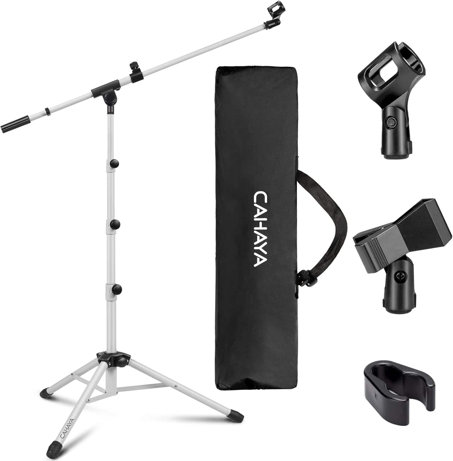 CAHAYA - Tripod Boom Arm Floor Mic Stand: Carrying Bag & 2 Mic Clips, Ideal For Singing, Stage Performances CY0239-1