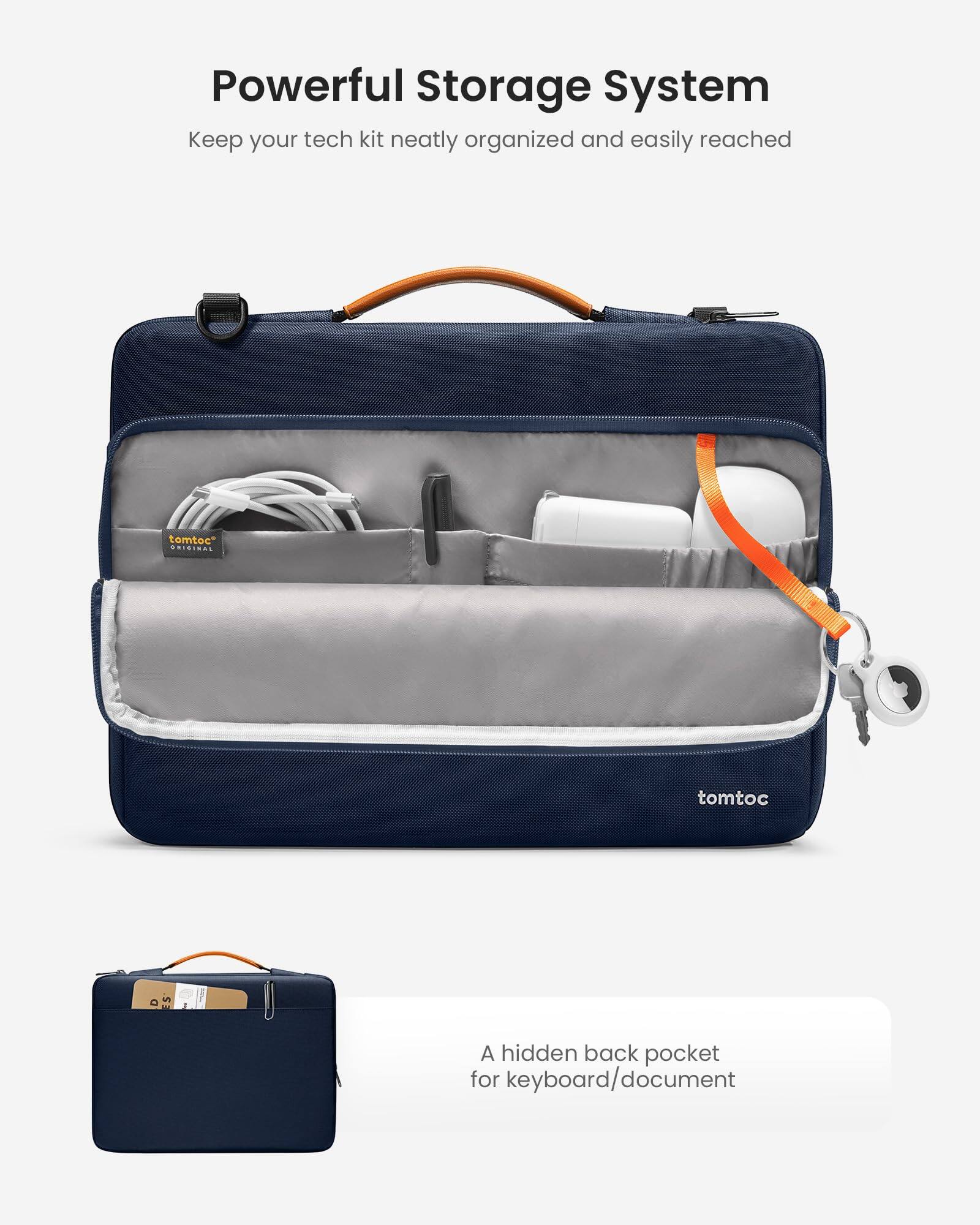 Powerful Storage System  
Keep your tech kit neatly organized and easily reached

tomtoc ORIGINAL

A hidden back pocket for keyboard/document