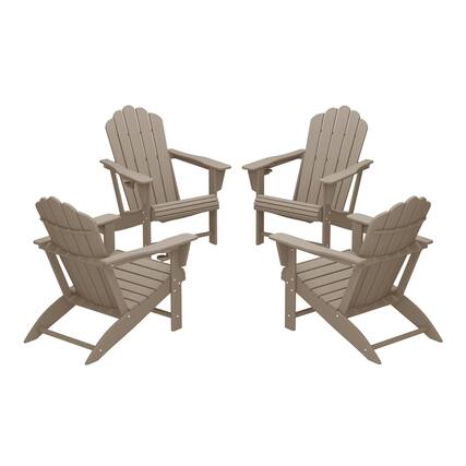 Front. WestinTrends - WestinTrends Highland Outdoor Patio HDPE Adirondack Chairs With Cup Holders (Set of 4) - Weathered Wood.