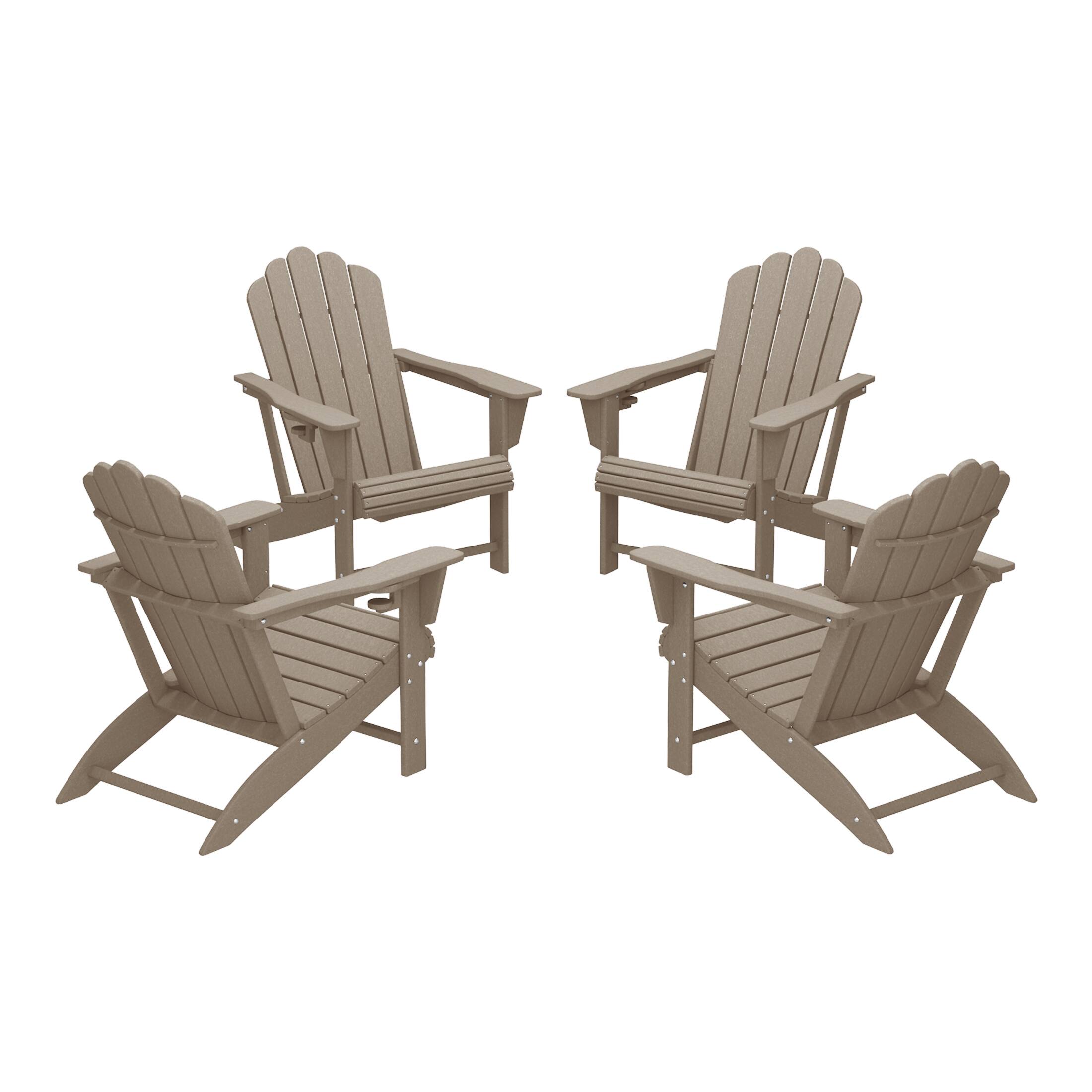 Front. WestinTrends - WestinTrends Highland Outdoor Patio HDPE Adirondack Chairs With Cup Holders (Set of 4) - Weathered Wood.