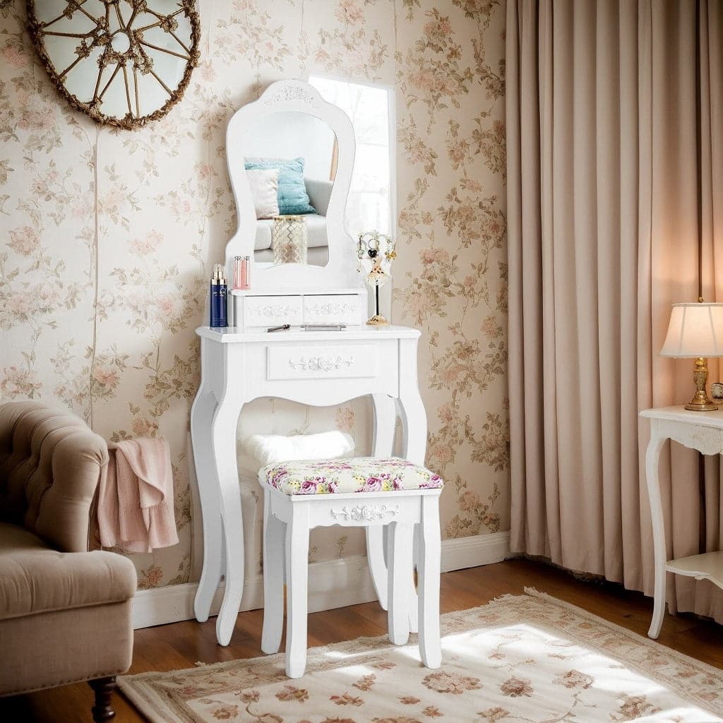 Kadyn - Makeup Desk with Drawers and Cushioned Stool, Vanity Table Set Bedroom Wood Dressing Table for Living Room - White