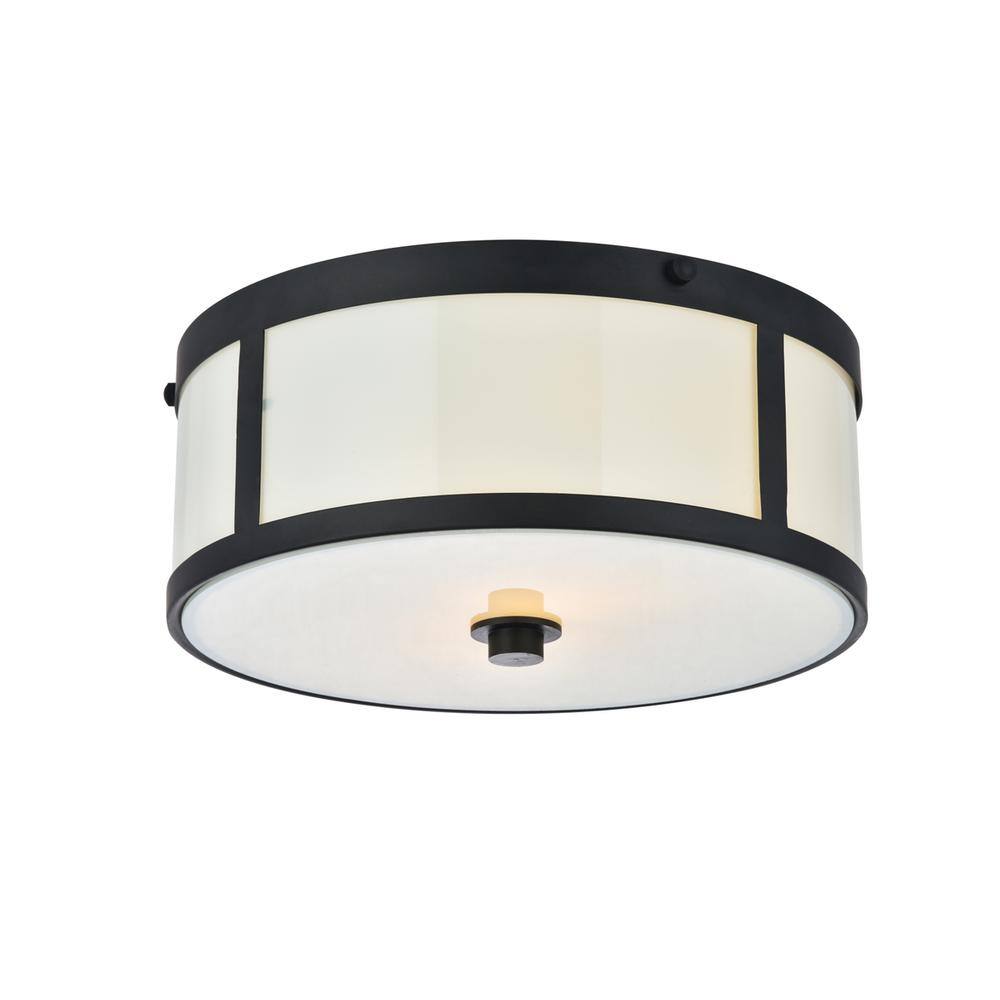 Alt View 2. Living District - Hadrian 2 light 12 inch flat black flush mount - Flat Black And White.