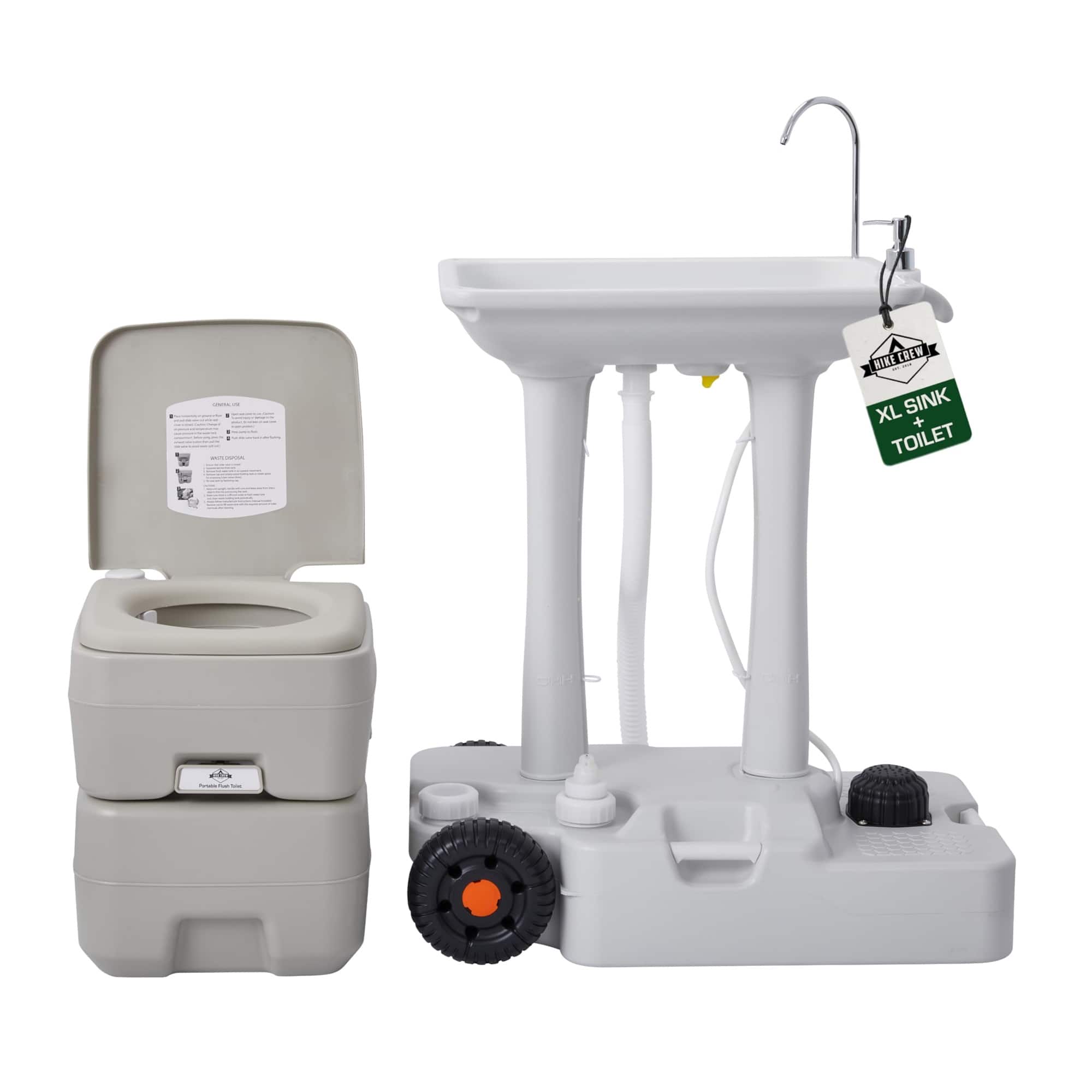 Hike Crew - XL Portable Camping Sink & Toilet - 8 Gal Outdoor Sink & Travel Toilet W/5 Gal Waste Tank - White