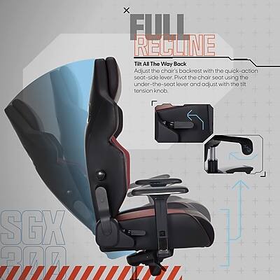 FULL RECLINE

Tilt All The Way Back
Adjust the chair's backrest with the quick-action seat-side lever. Pivot the chair seat using the under-the-seat lever and adjust with the tilt tension knob.

SGX 200