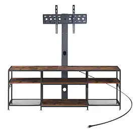 Vecelo - 71" TV Stand with Mount&Power Outlets for 80 Inch TVs, MDF and Metal Frame Storage Console, Universal TV Stand - 71"Brown