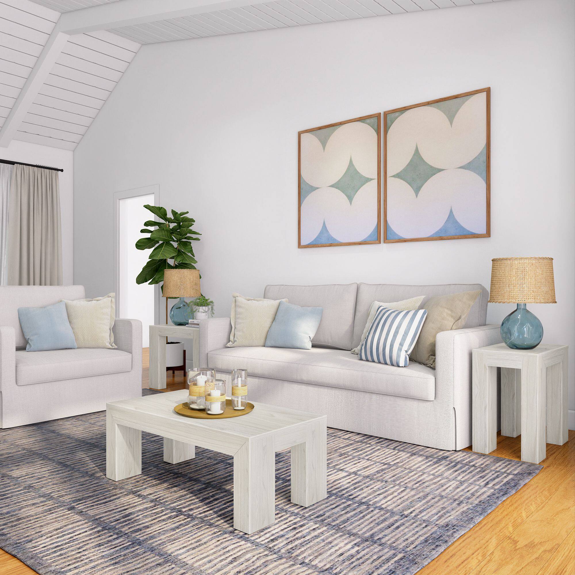 Alt View 5. Plank+Beam - Modern Rectangular Coffee Table (40in x 20in / 1020mm x 510mm), White Sand Wirebrush - White Sand Wirebrush.