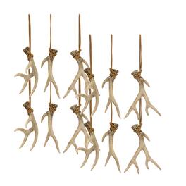 BreeBe - Rustic Deer Antler Hanging Ornament with Rope Tie (Set of 12) - Brown