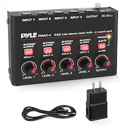 Pyle - 4-Channel Bluetooth Mini Line Mixer with USB Audio Interface, Ultra-Low Noise & High Headroom