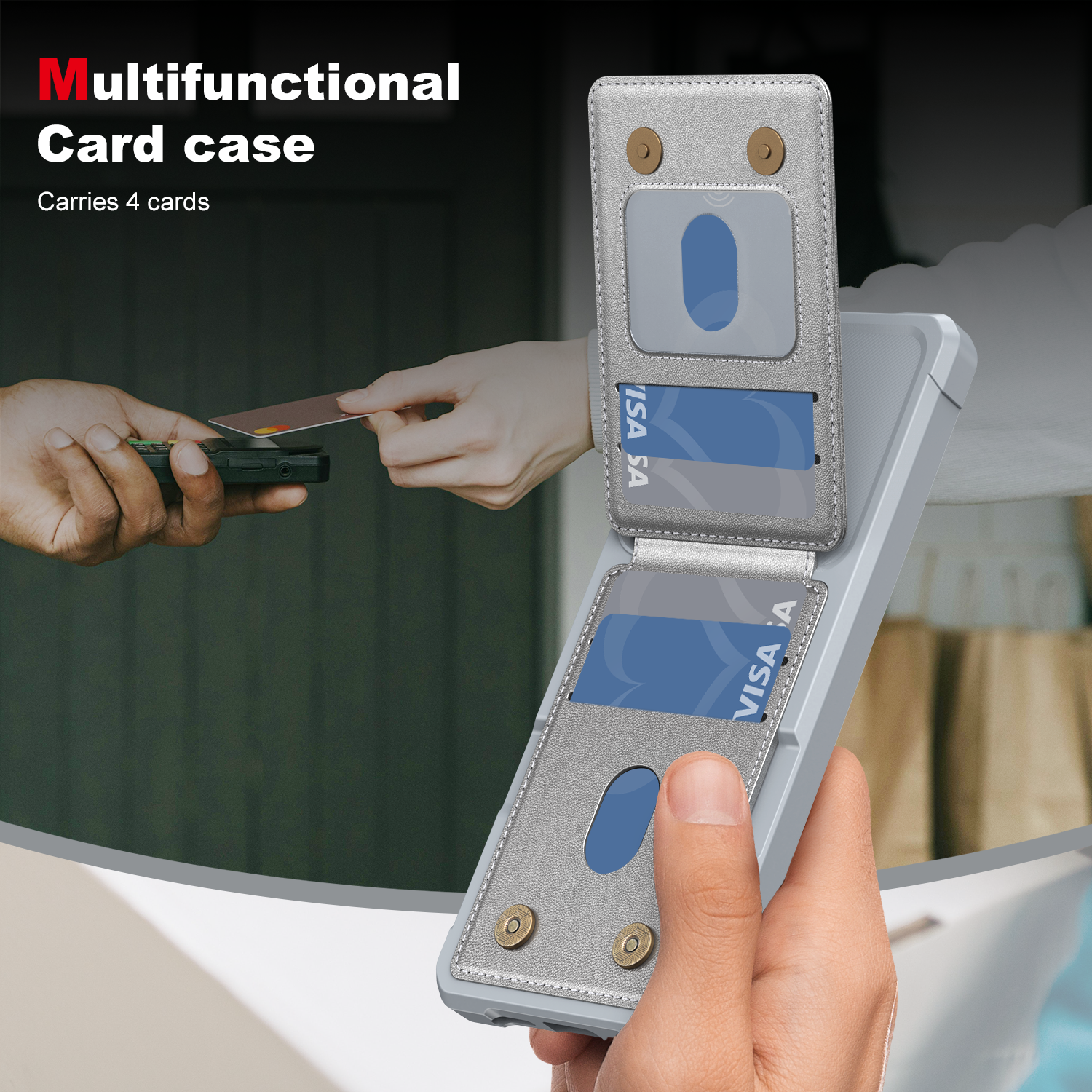Multifunctional Card case  
Carries 4 cards