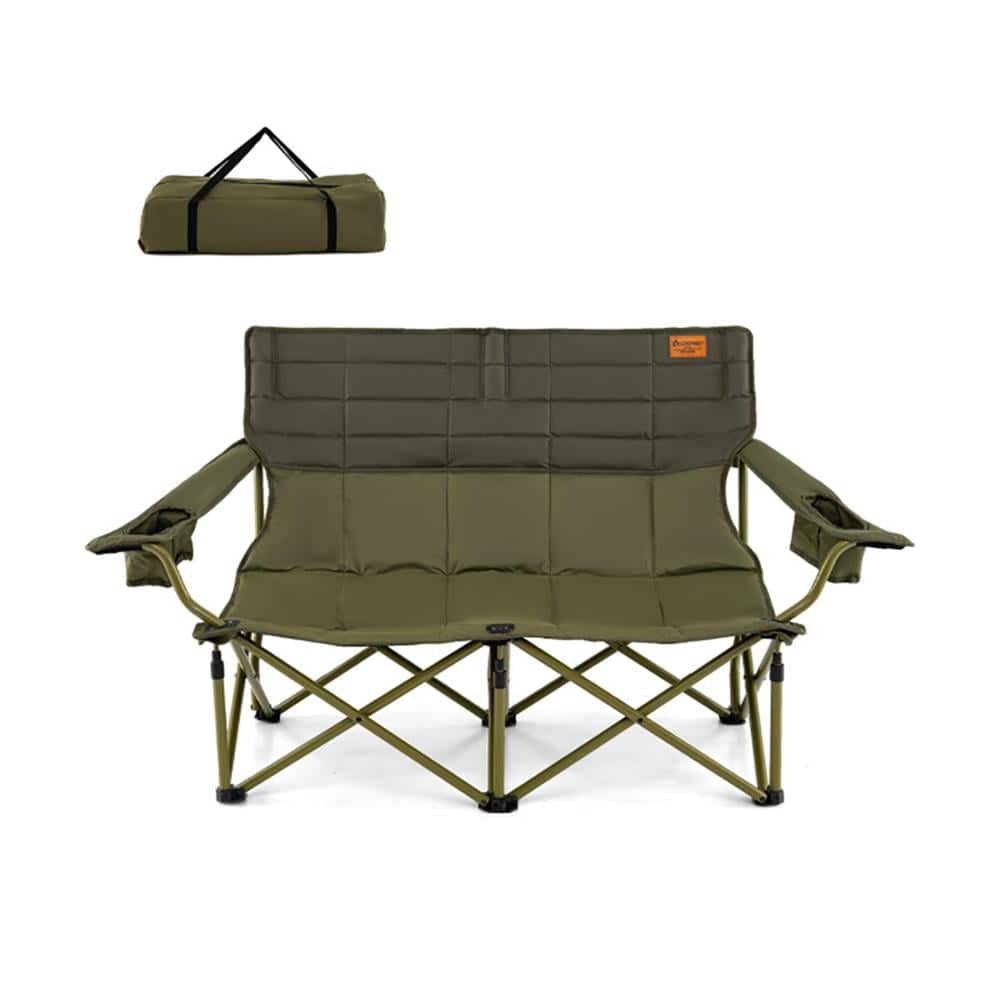 Kadyn - Camping Picnic Chair, Portable Picnic Seat,Oversized Camping Chair Folding Loveseat Camping Couch with Cup Holders - Green