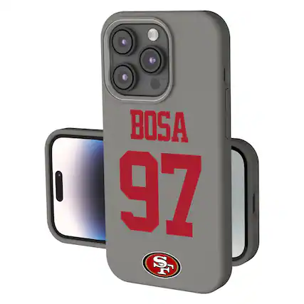 Front. Keyscaper - Nick Bosa Gray San Francisco 49ers Ready Soft Touch iPhone Case - 14 - Gray.