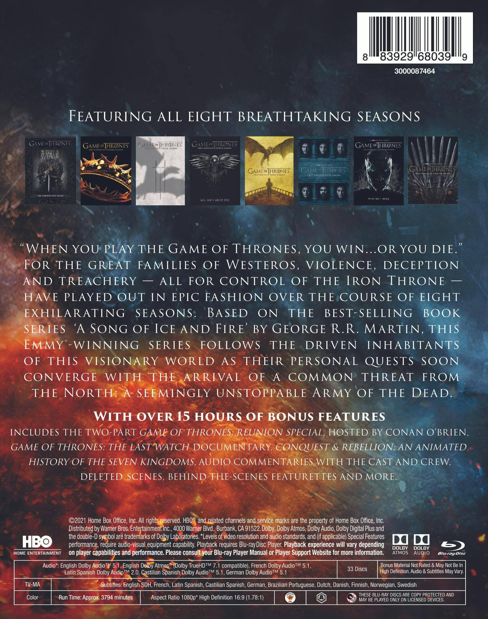 Back. Game of Thrones: The Complete Series (Box Set) [Blu-ray].