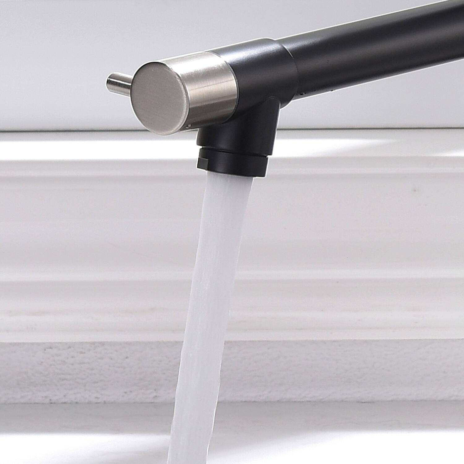 Angle. Siljoy - Commercial Kitchen Faucet Pull Down Sprayer Black and Nickel,Single Handle Kitchen Sink Faucet - Black and Silver.