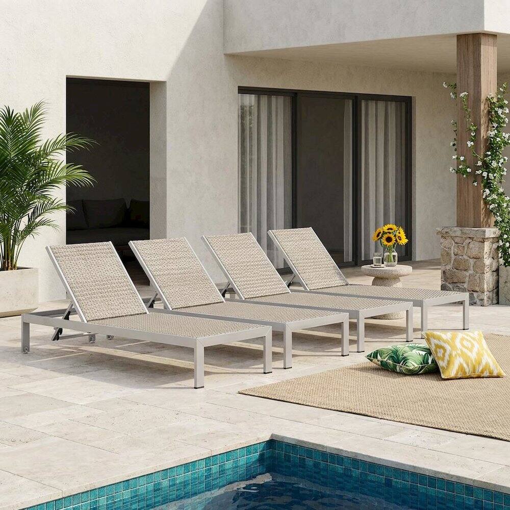 Angle. Outdoor Escape - Aluminum Patio Lounge Chairs Set Of 4 With Sturdy Frame For Outdoor Spaces - Gray.