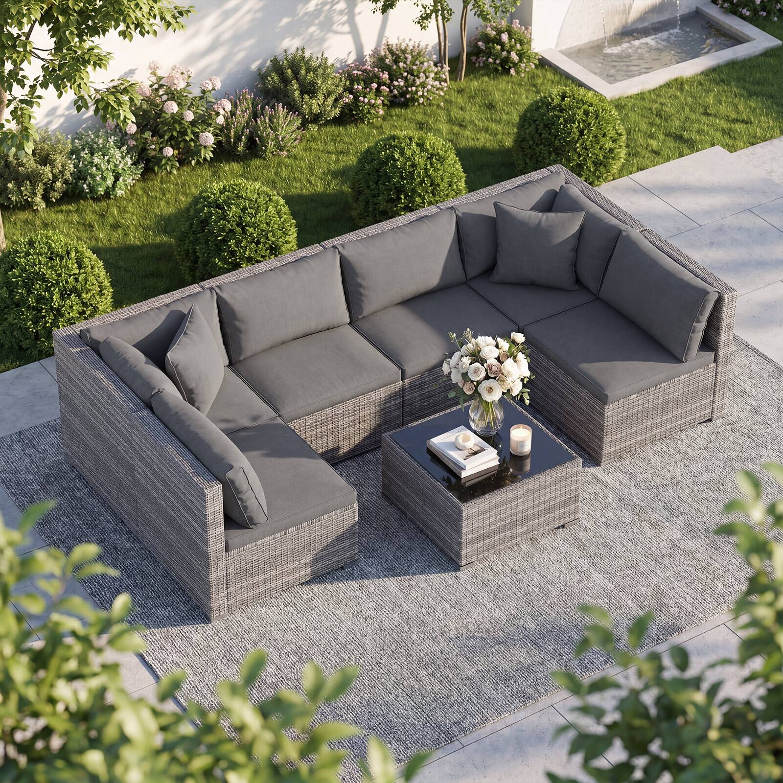 Alt View 6. Costway - 7PCS Patio Rattan Furniture Set Sectional Sofa Cushioned Garden - Gray.