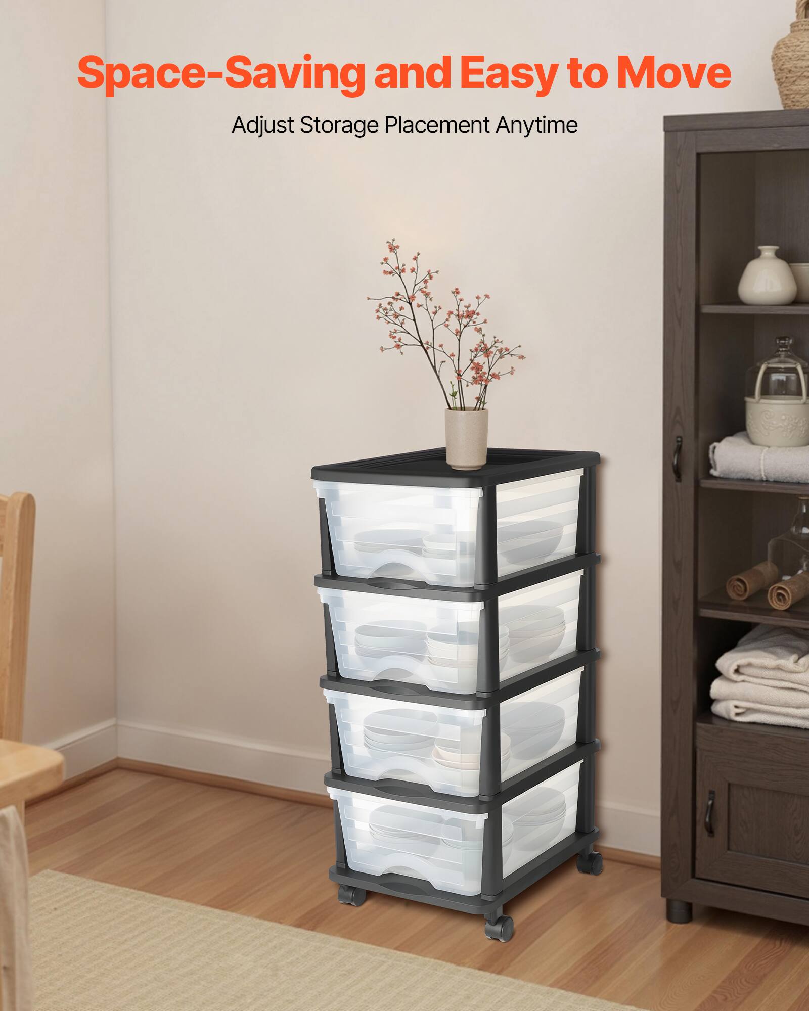 Space-Saving and Easy to Move  
Adjust Storage Placement Anytime