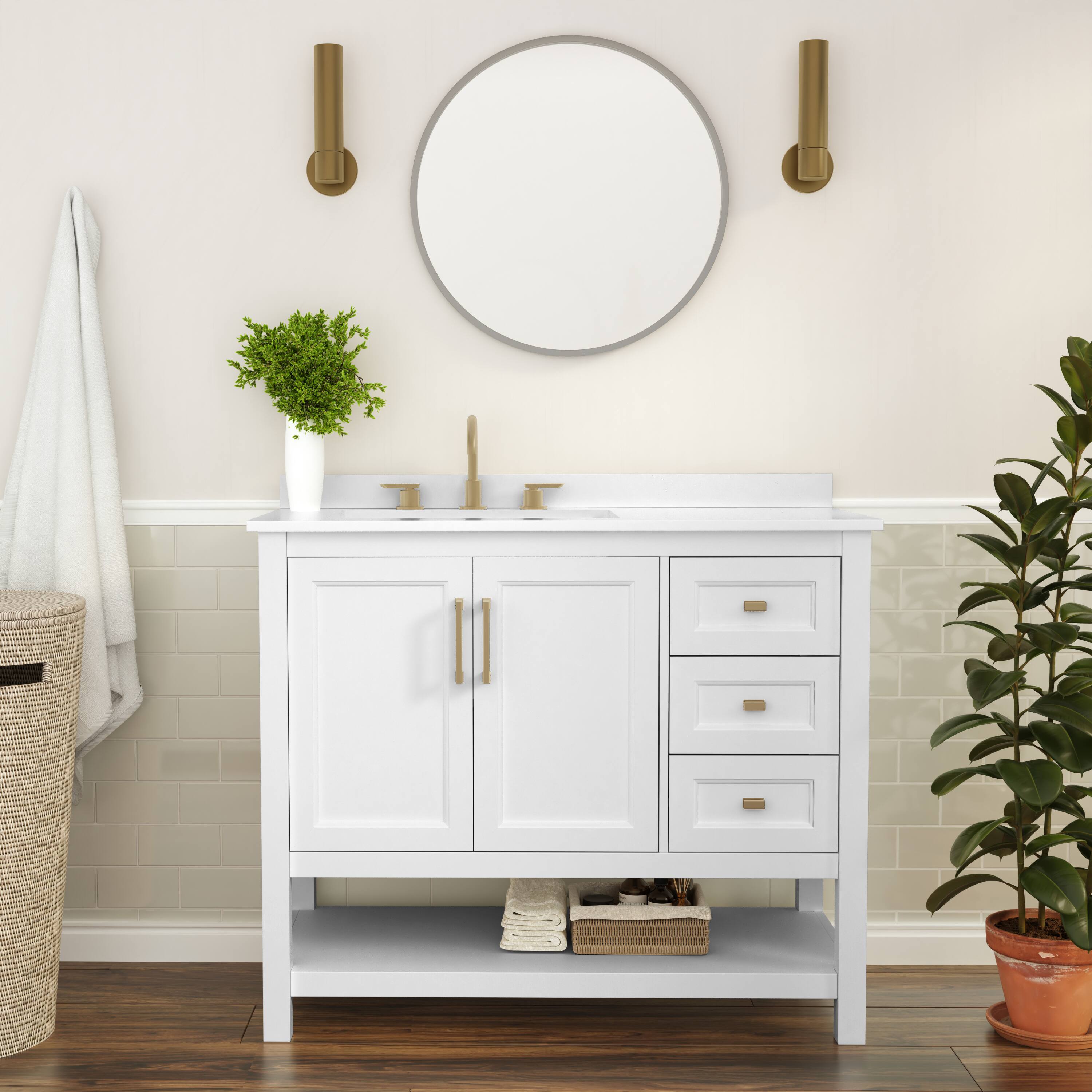 Alt View 1. Flash Furniture - Vega 42 Inch Bathroom Vanity with Sink, Storage Cabinet with Soft Close Doors, Open Shelf and 3 Drawers, Carrara Marble - White.
