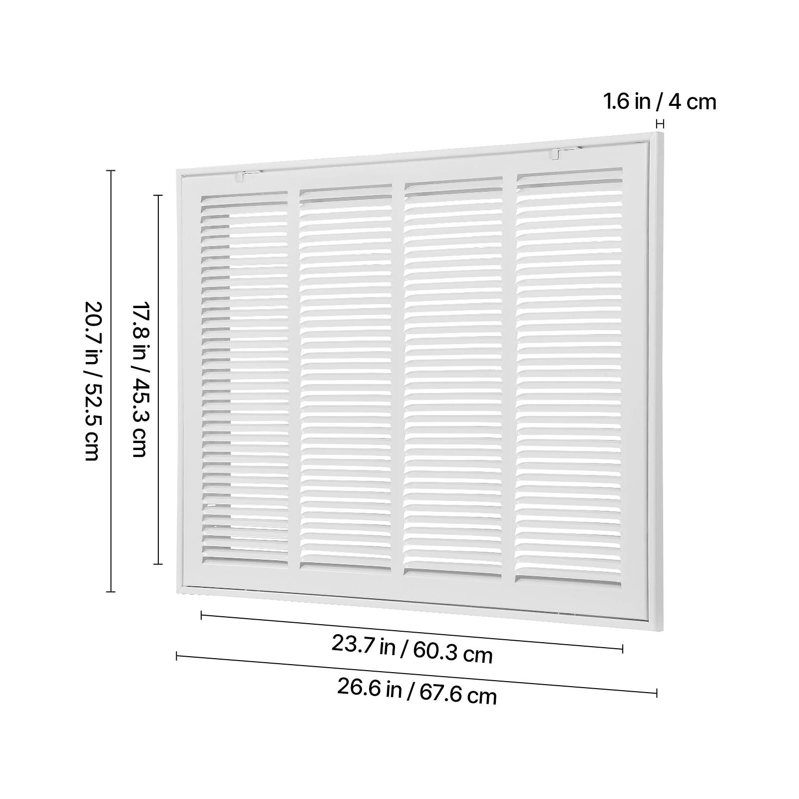 1.6 in / 4 cm  
H  
20.7 in / 52.5 cm  
17.8 in / 45.3 cm  
23.7 in / 60.3 cm  
26.6 in / 67.6 cm