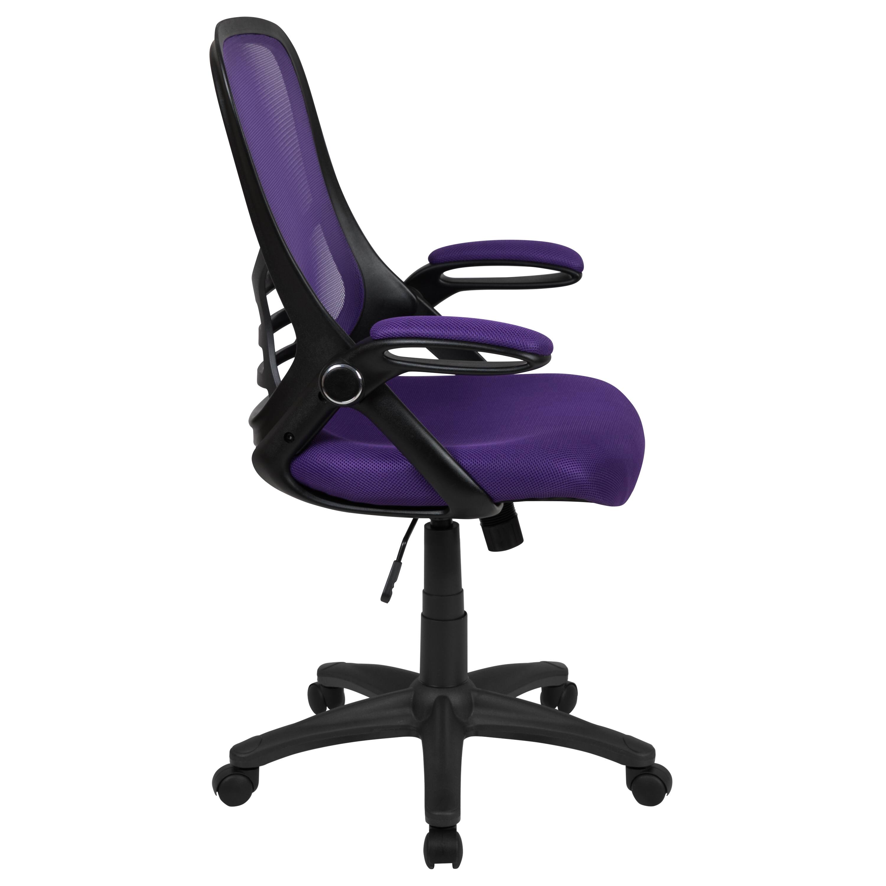 Alt View 6. Emma + Oliver - High Back Mesh Ergonomic Office Chair with Flip-up Arms - Purple.