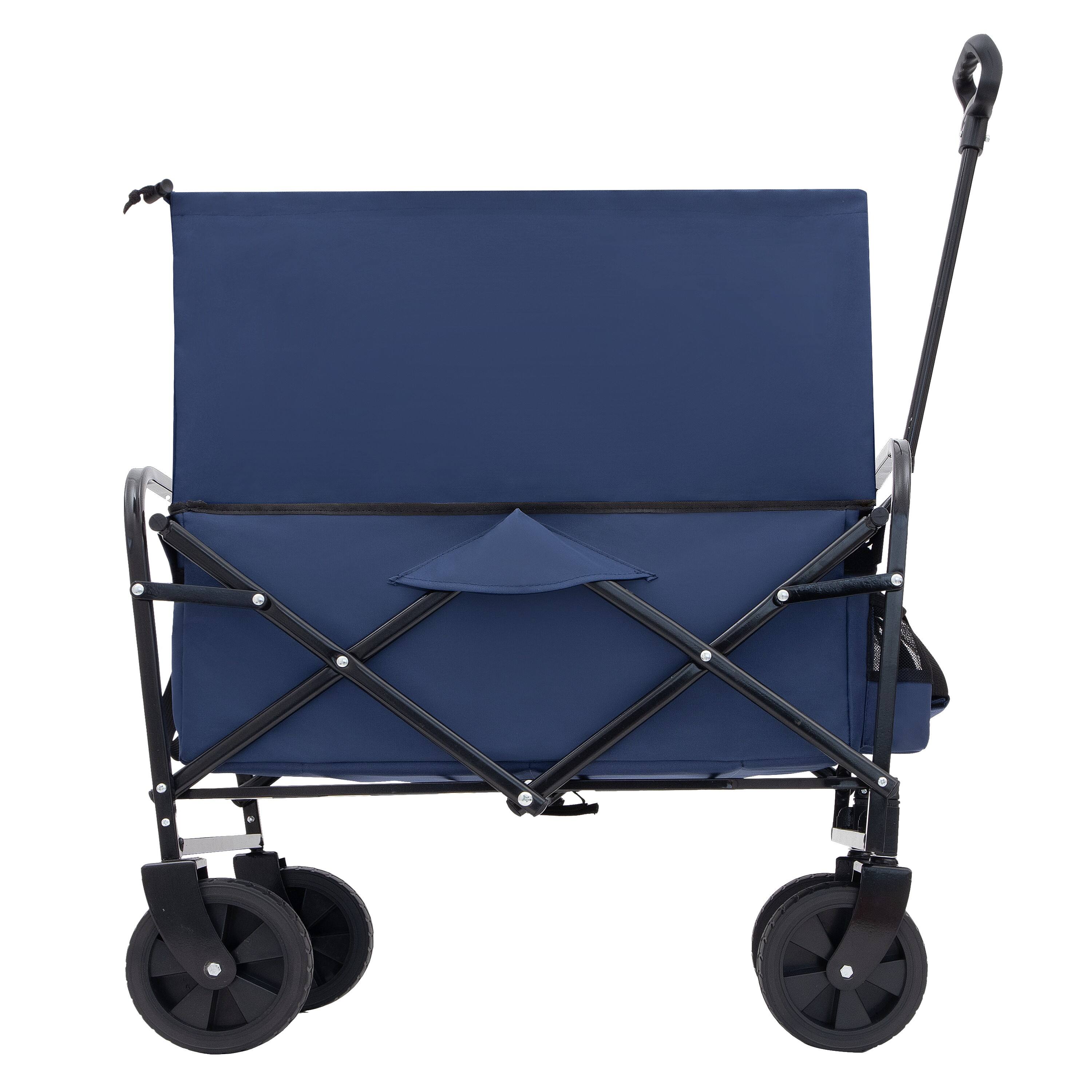 Back. Mondawe - Extendable Collapsible Wagon Utility Carts w/ 225LBS Capacity, 360° Wheels - Dark Blue.