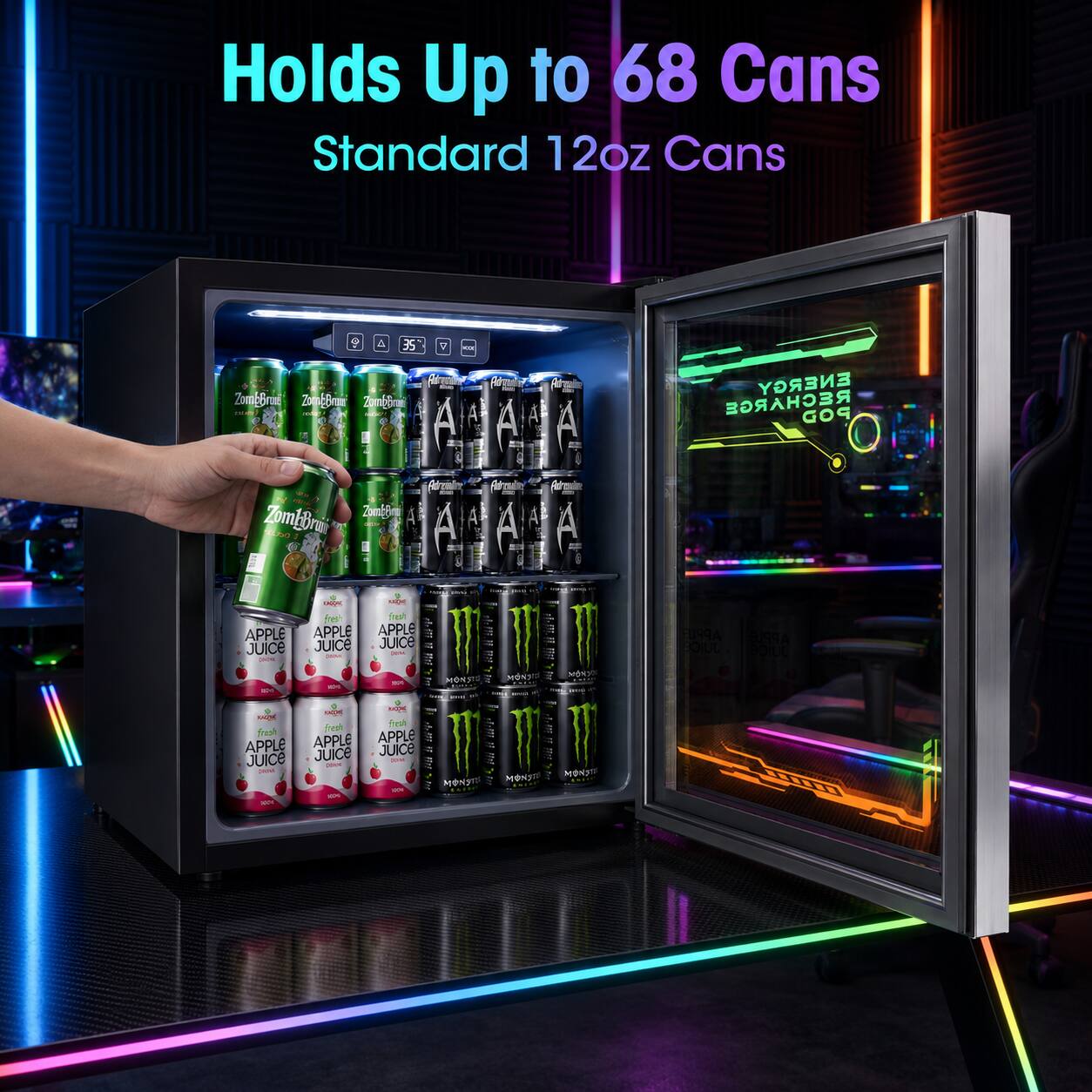 Manastin 1.8 Cu.ft Lighted Beverage Refrigerator, 68 Can Gaming Mini ...