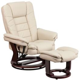 Emma + Oliver - Multi-Position Stitched Recliner & Ottoman with Swivel Base - Beige