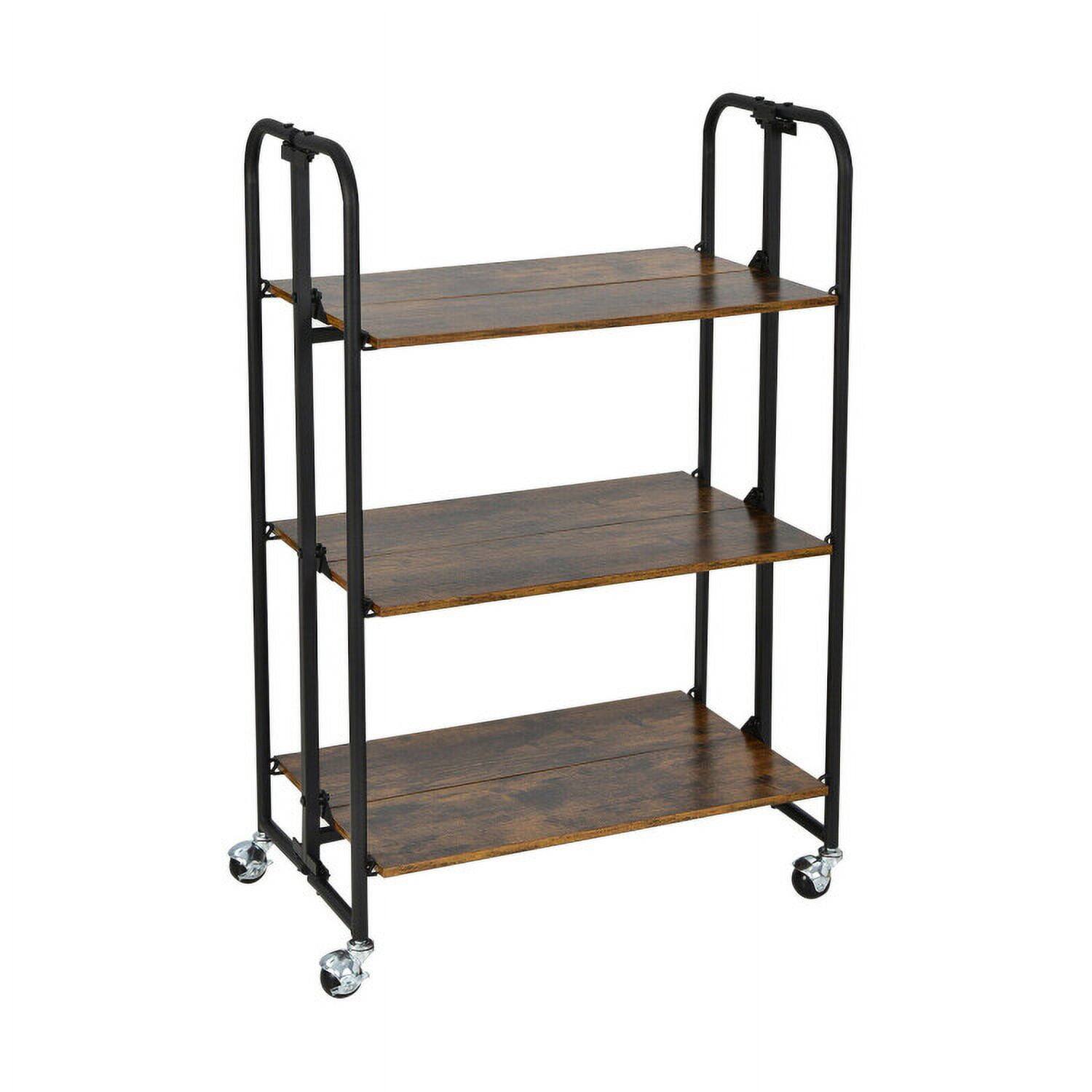 Left. Kadyn - Foldable Rolling Cart with Storage Shelves for Kitchen-3-Tier, Kitchen Island, Island Table for Kitchen,Dinning Room - Brown.