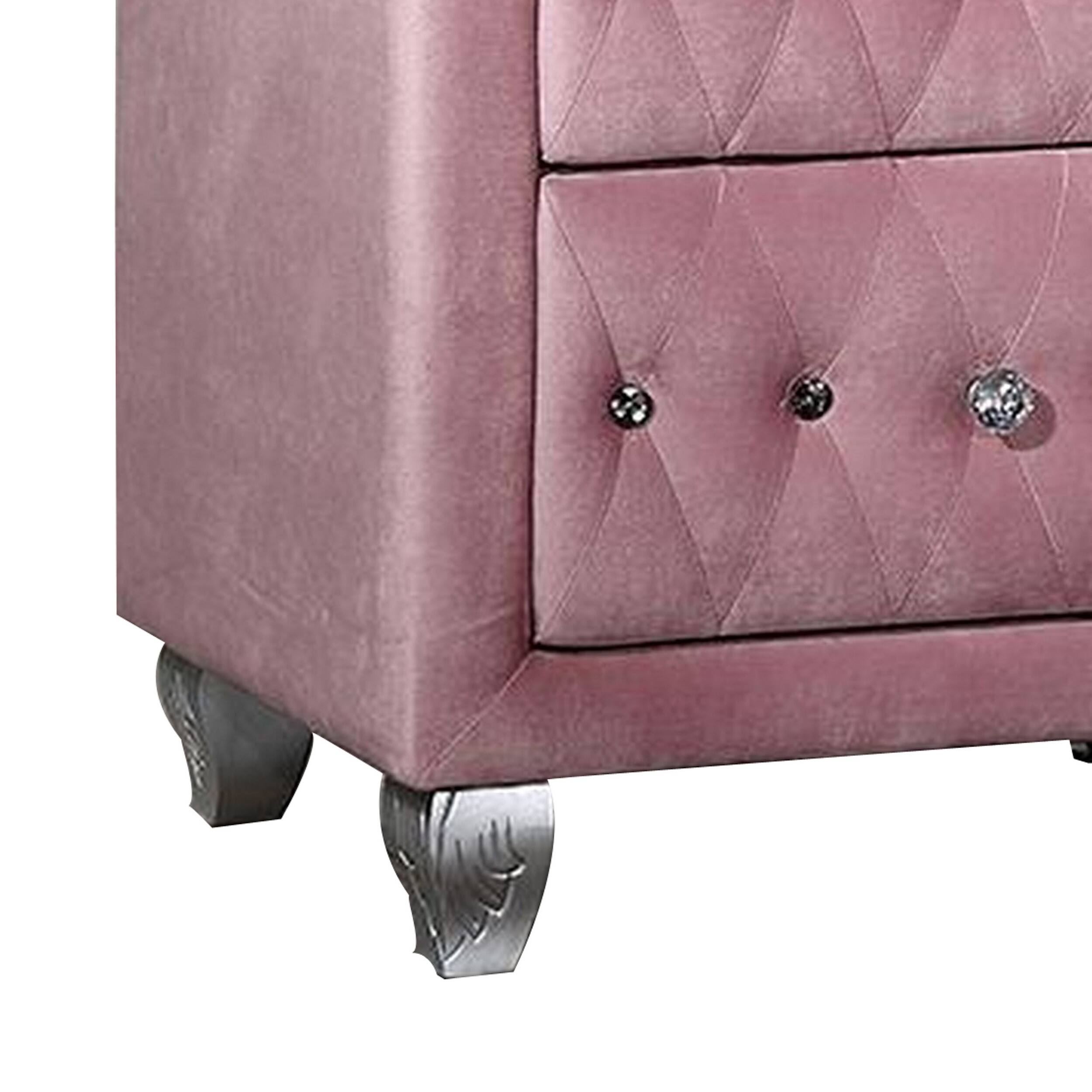 Alt View 3. Manhattan Lane - Zoha 26 Inch Nightstand, 2 Drawer, Cabriole Legs - Pink, Silver.