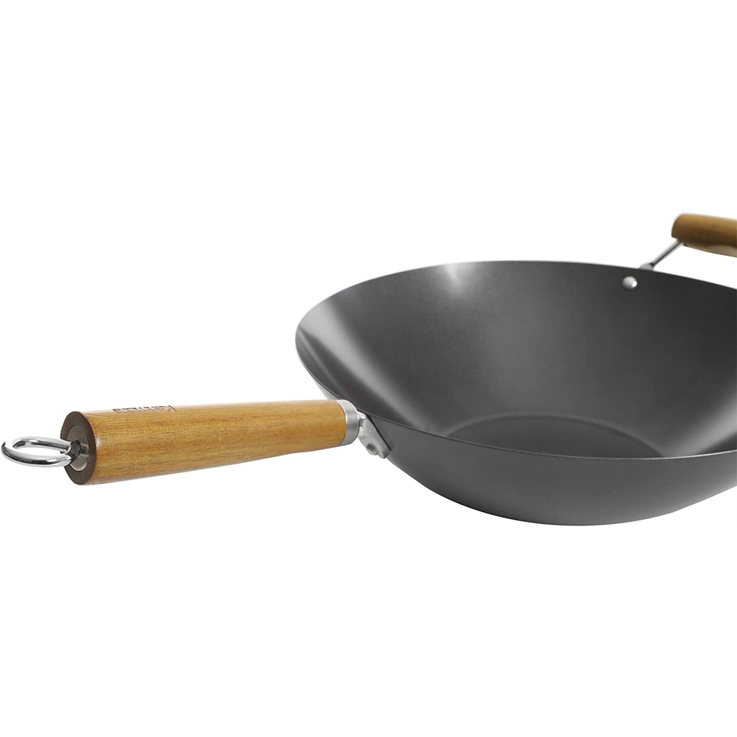 Alt View 1. Kenmore - Kenmore Hammond 14 Inch Flat Bottom Carbon Steel Wok in Black with Wooden Handles - Black.