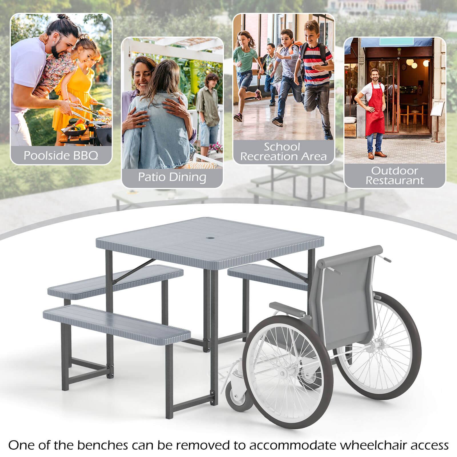 Poolside BBQ Patio Dining School Recreation Area Outdoor Restaurant One of the benches can be removed to accommodate wheelchair access.