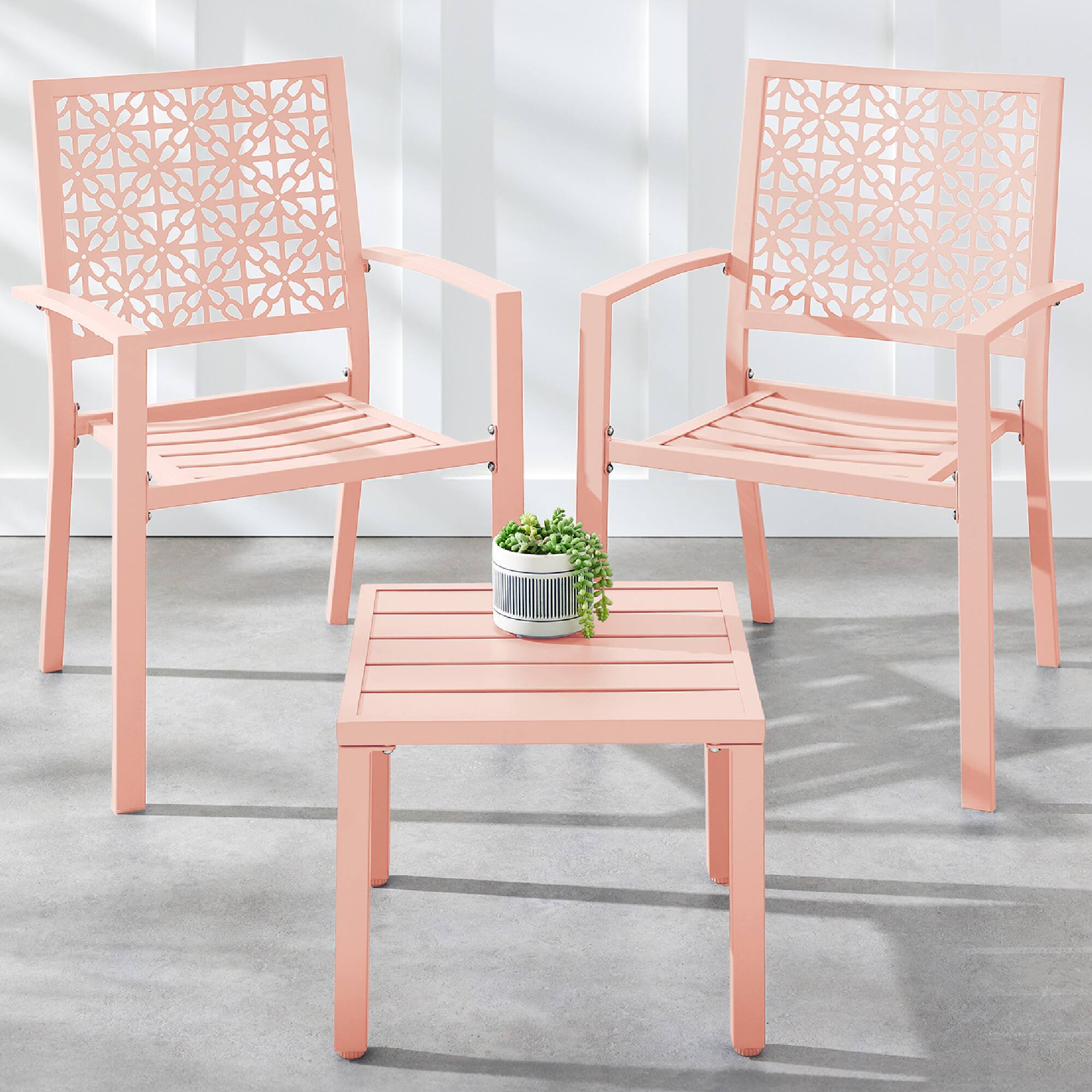 Best Choice Products - 3-Piece Stackable Patio Bistro Set, Outdoor Chat Furniture w/ 2 Chairs, Table - Peach price history on PriceWatchPro