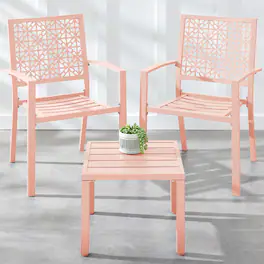 Best Choice Products - 3-Piece Stackable Patio Bistro Set, Outdoor Chat Furniture w/ 2 Chairs, Table - Peach