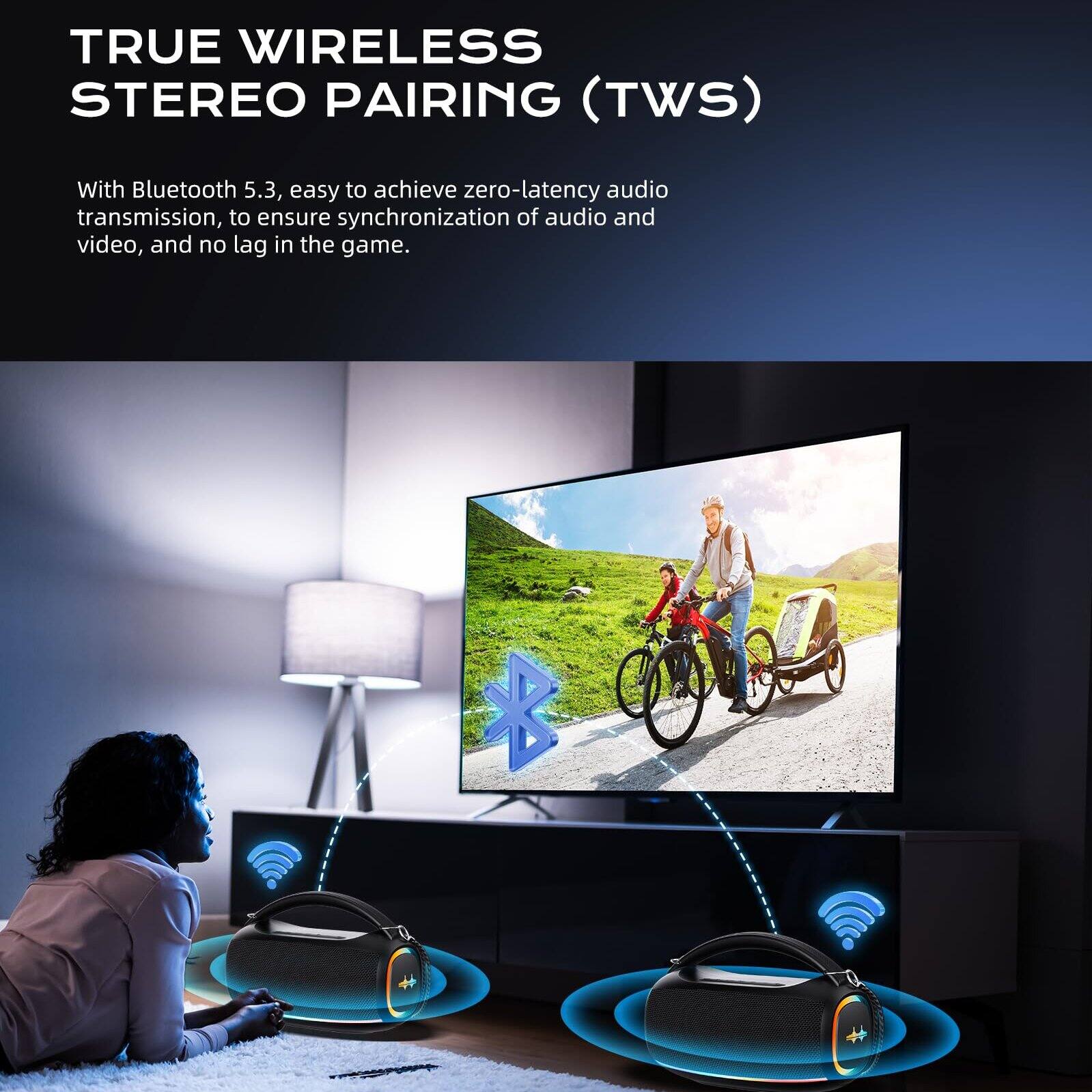 TRUE WIRELESS STEREO PAIRING (TWS)

With Bluetooth 5.3, easy to achieve zero-latency audio transmission, to ensure synchronization of audio and video, and no lag in the game.