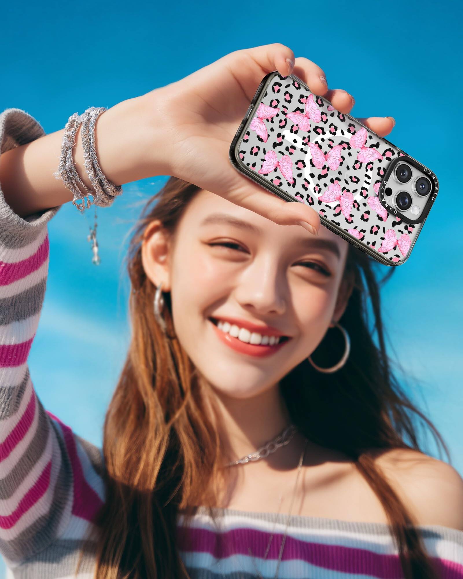 Alt View 5. Ornarto - ORNARTO Vistique for iPhone 16 Pro Max Case 6.9",Compatible with MagSafe,Clear Glossy Pattern Phone Case-Pink Savage - Pink Savage.